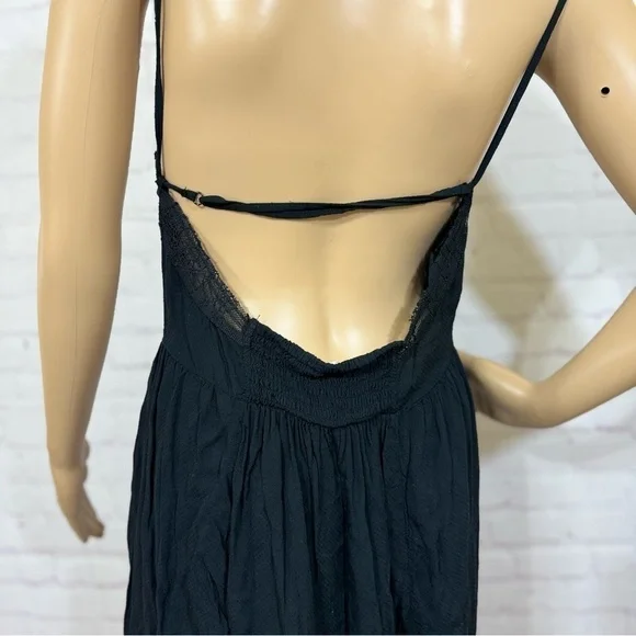 FREE PEOPLE INTIMATELY lace trimmed semi sheer mini slip dress black Medium GUC - Picture 9 of 16